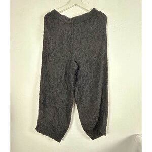 Grizas Womens Crinkle Textured Black Silk Blend Wide-Leg Cropped Pants Small